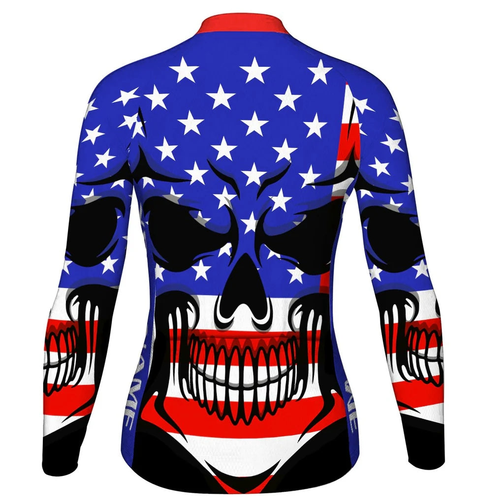 Custom Usa Women's Winter Thermal Fleece Cycling Jersey Long Sleeve