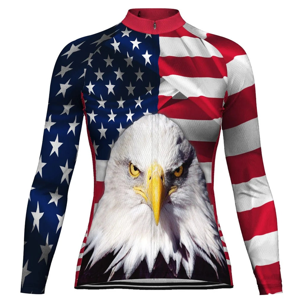 Custom Usa Women's Winter Thermal Fleece Cycling Jersey Long Sleeve