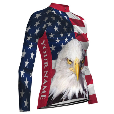 Custom Usa Women's Winter Thermal Fleece Cycling Jersey Long Sleeve