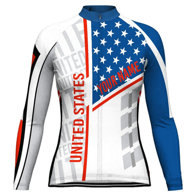 Custom Usa Women's Winter Thermal Fleece Cycling Jersey Long Sleeve