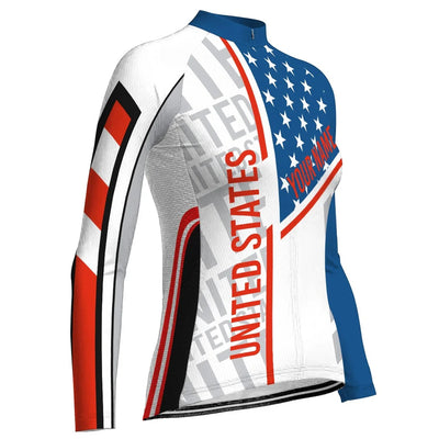 Custom Usa Women's Winter Thermal Fleece Cycling Jersey Long Sleeve