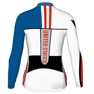 Custom Usa Women's Winter Thermal Fleece Cycling Jersey Long Sleeve