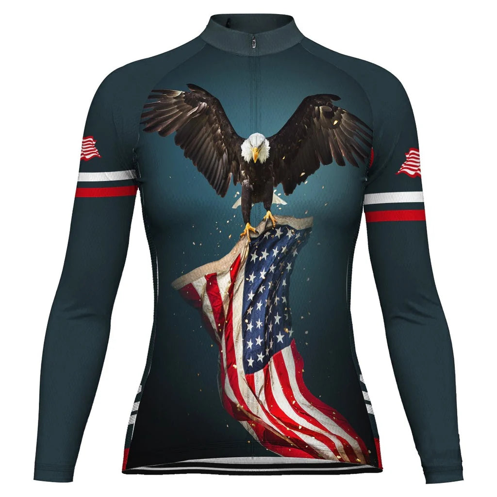 Custom Usa Women's Winter Thermal Fleece Cycling Jersey Long Sleeve
