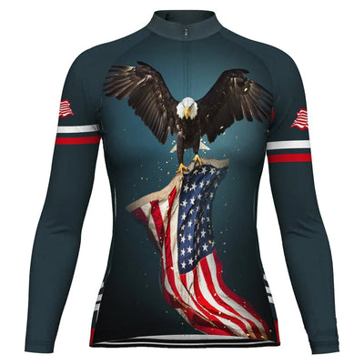 Custom Usa Women's Winter Thermal Fleece Cycling Jersey Long Sleeve