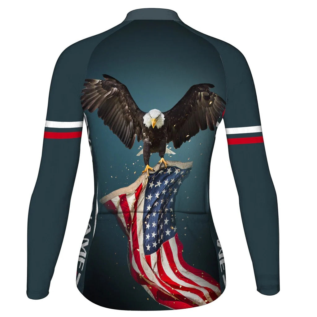 Custom Usa Women's Winter Thermal Fleece Cycling Jersey Long Sleeve