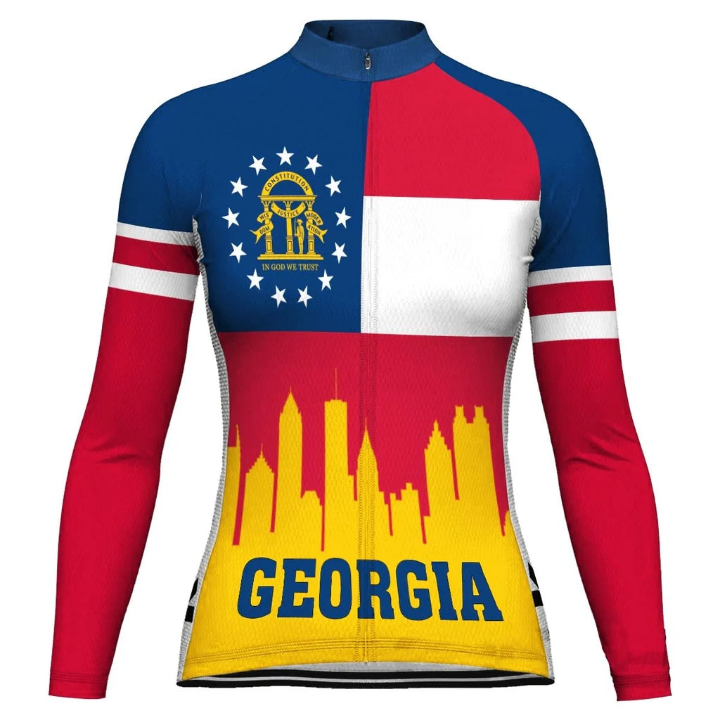 Custom Georgia Women's Winter Thermal Fleece Cycling Jersey Long Sleeve