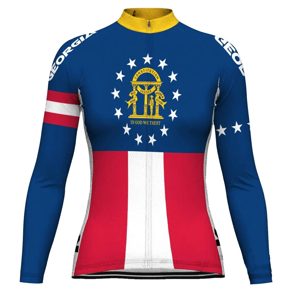 Custom Georgia Women's Winter Thermal Fleece Cycling Jersey Long Sleeve