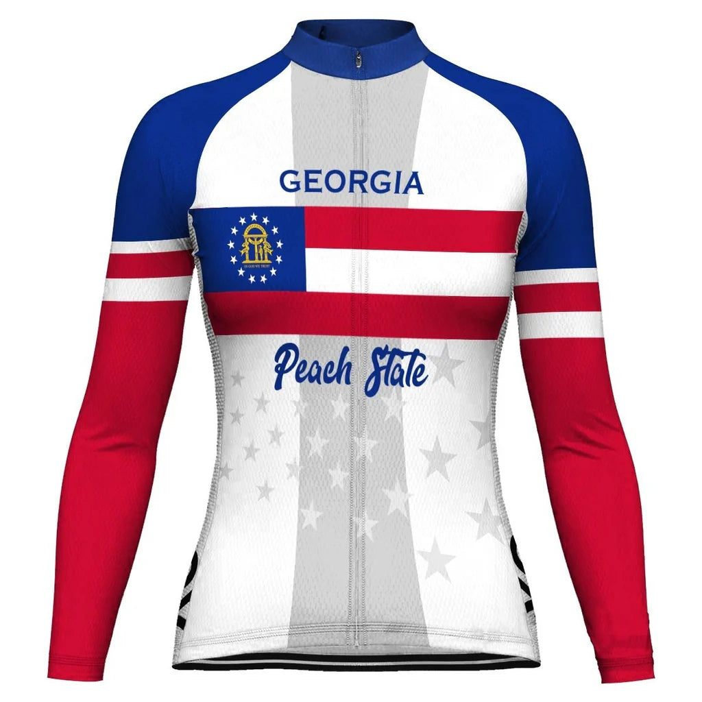 Custom Georgia Women's Winter Thermal Fleece Cycling Jersey Long Sleeve