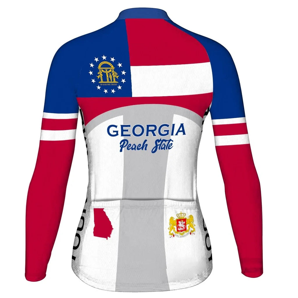 Custom Georgia Women's Winter Thermal Fleece Cycling Jersey Long Sleeve