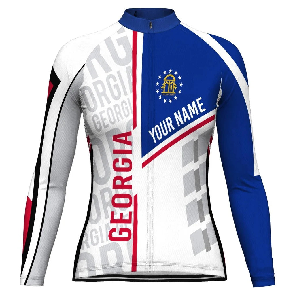 Custom Georgia Women's Winter Thermal Fleece Cycling Jersey Long Sleeve