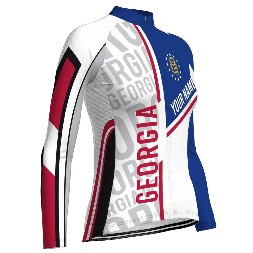 Custom Georgia Women's Winter Thermal Fleece Cycling Jersey Long Sleeve