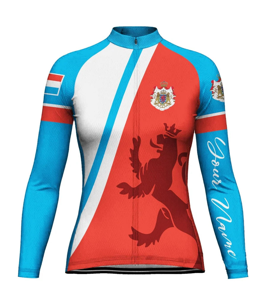 Custom Luxembourg Women's Winter Thermal Fleece Cycling Jersey Long Sleeve