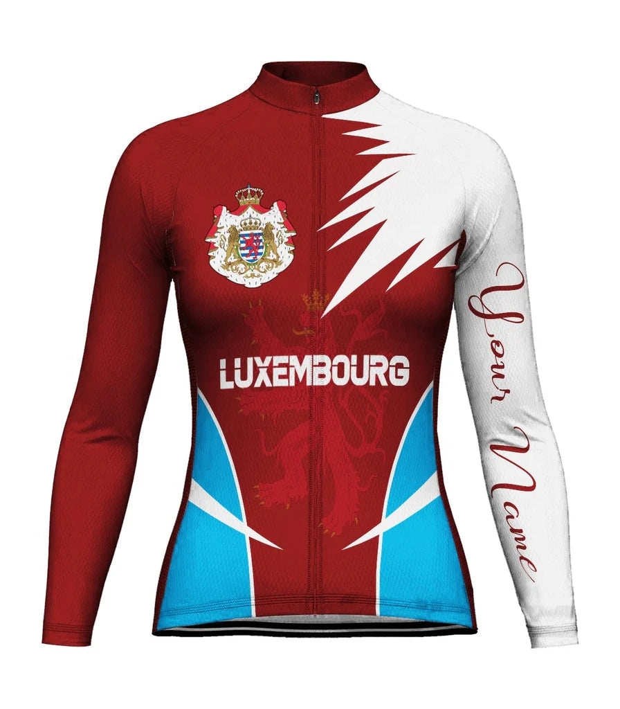 Custom Luxembourg Women's Winter Thermal Fleece Cycling Jersey Long Sleeve