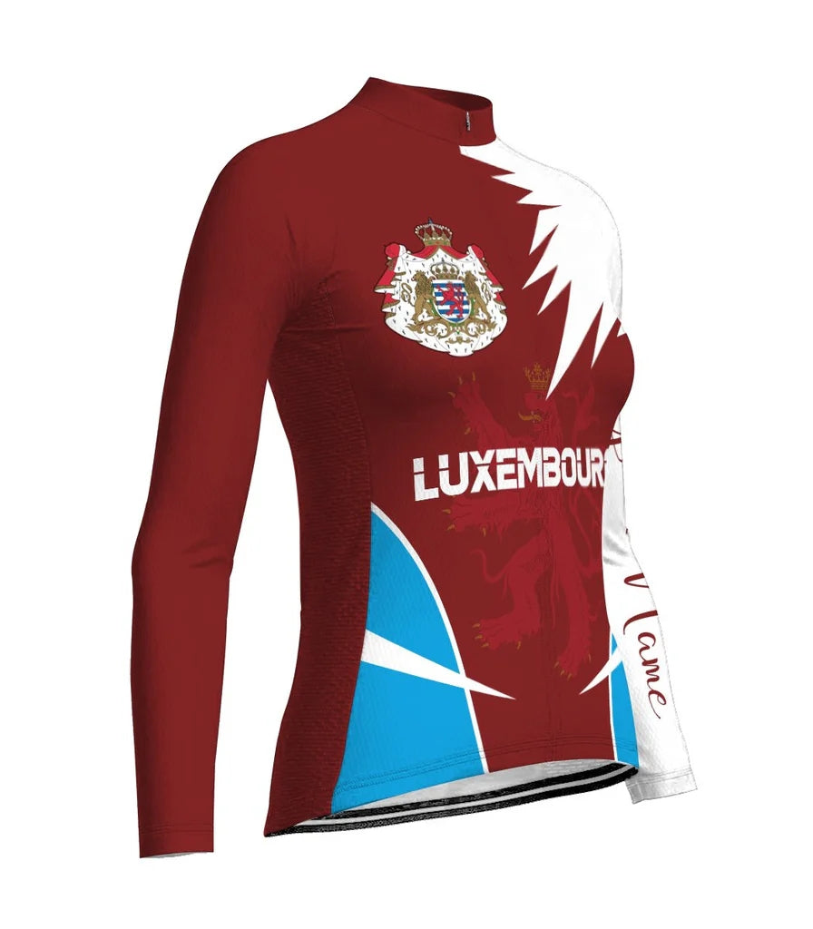 Custom Luxembourg Women's Winter Thermal Fleece Cycling Jersey Long Sleeve