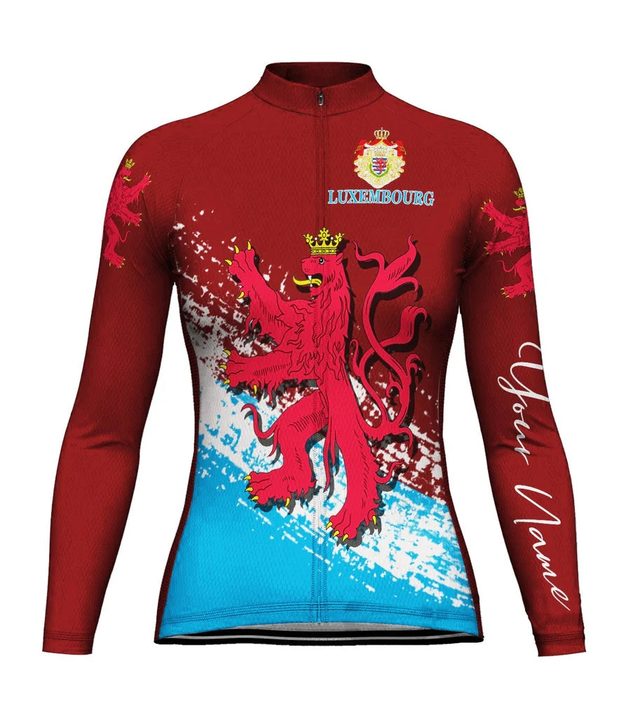 Custom Luxembourg Women's Winter Thermal Fleece Cycling Jersey Long Sleeve
