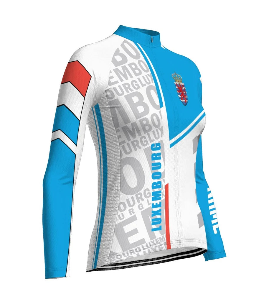 Custom Luxembourg Women's Winter Thermal Fleece Cycling Jersey Long Sleeve