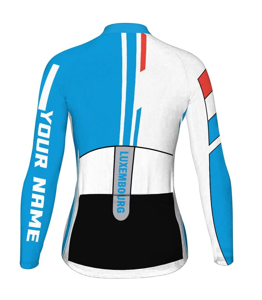 Custom Luxembourg Women's Winter Thermal Fleece Cycling Jersey Long Sleeve