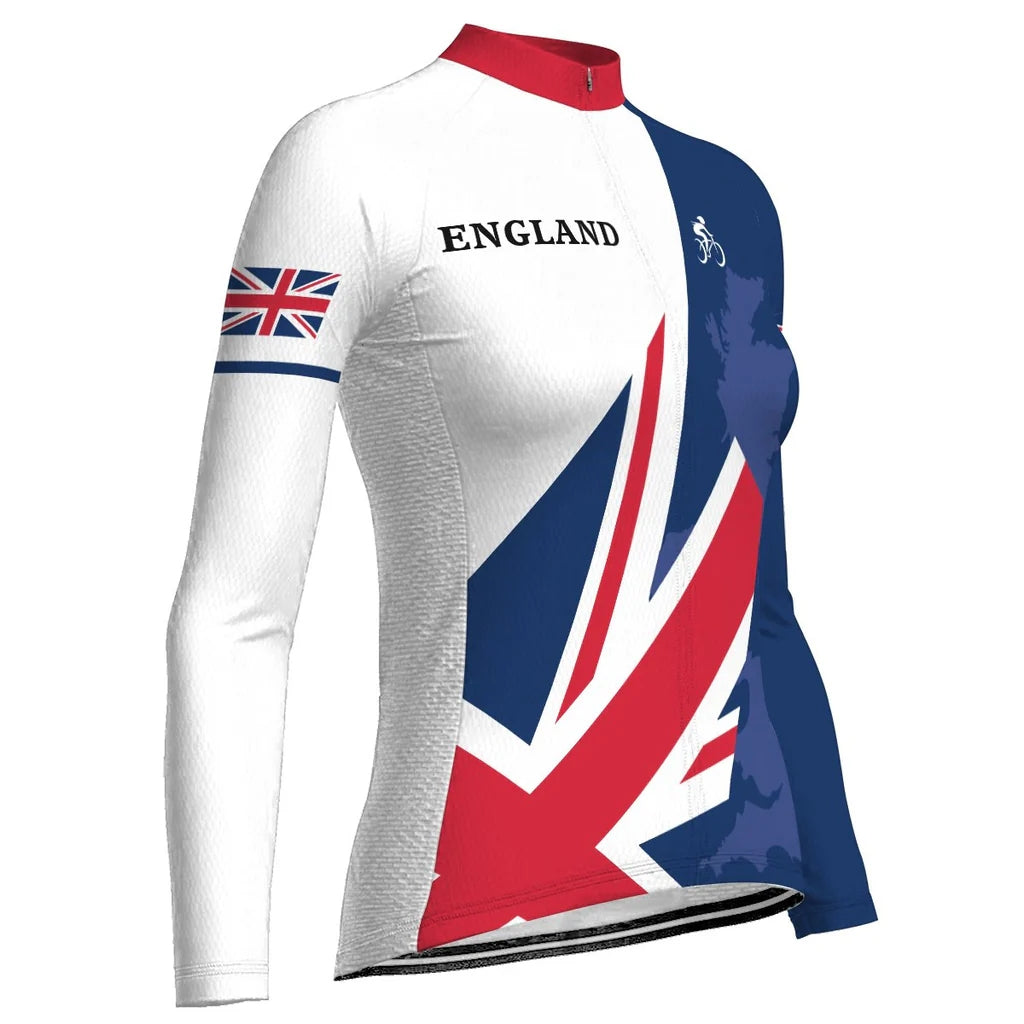 Custom England Women's Winter Thermal Fleece Cycling Jersey Long Sleeve