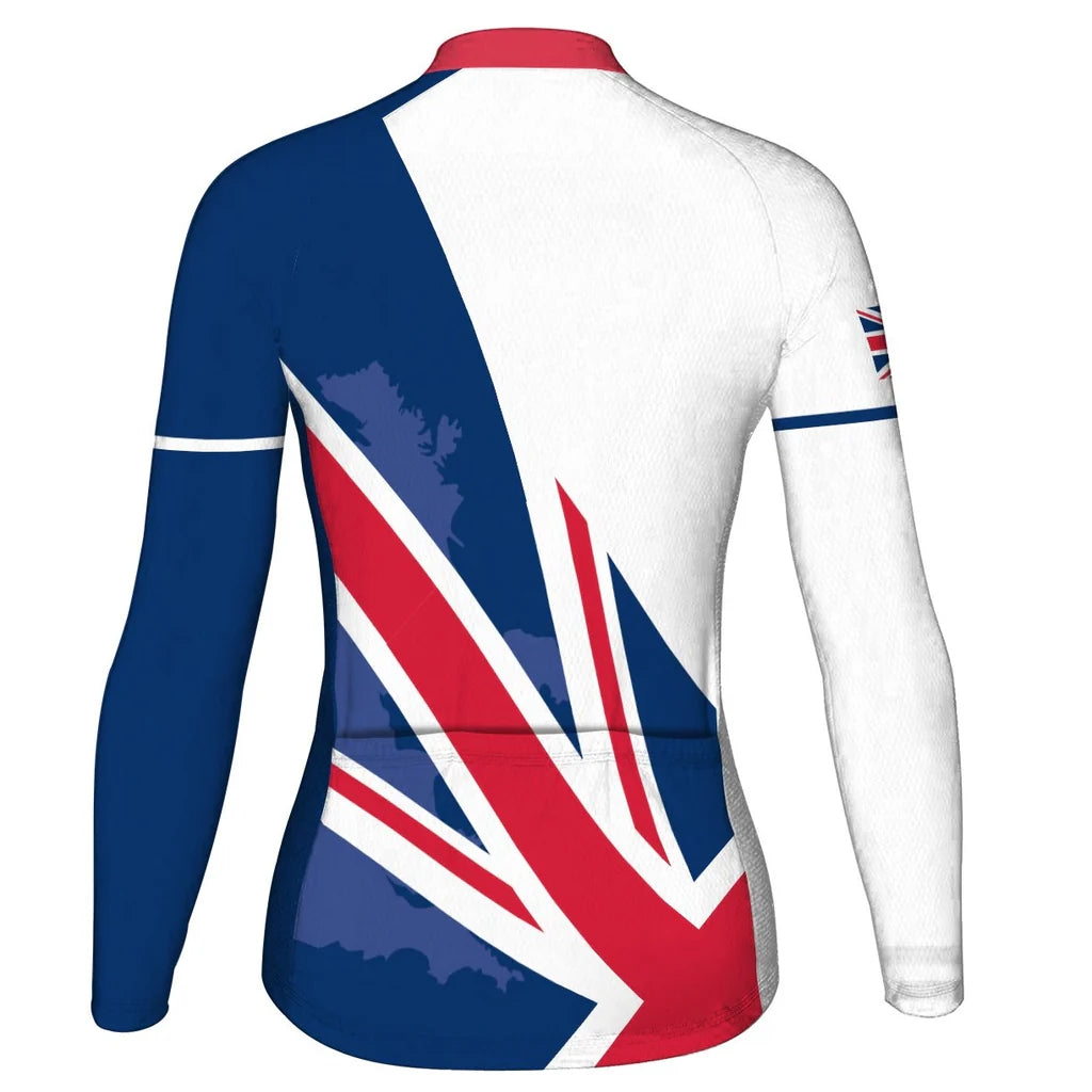 Custom England Women's Winter Thermal Fleece Cycling Jersey Long Sleeve