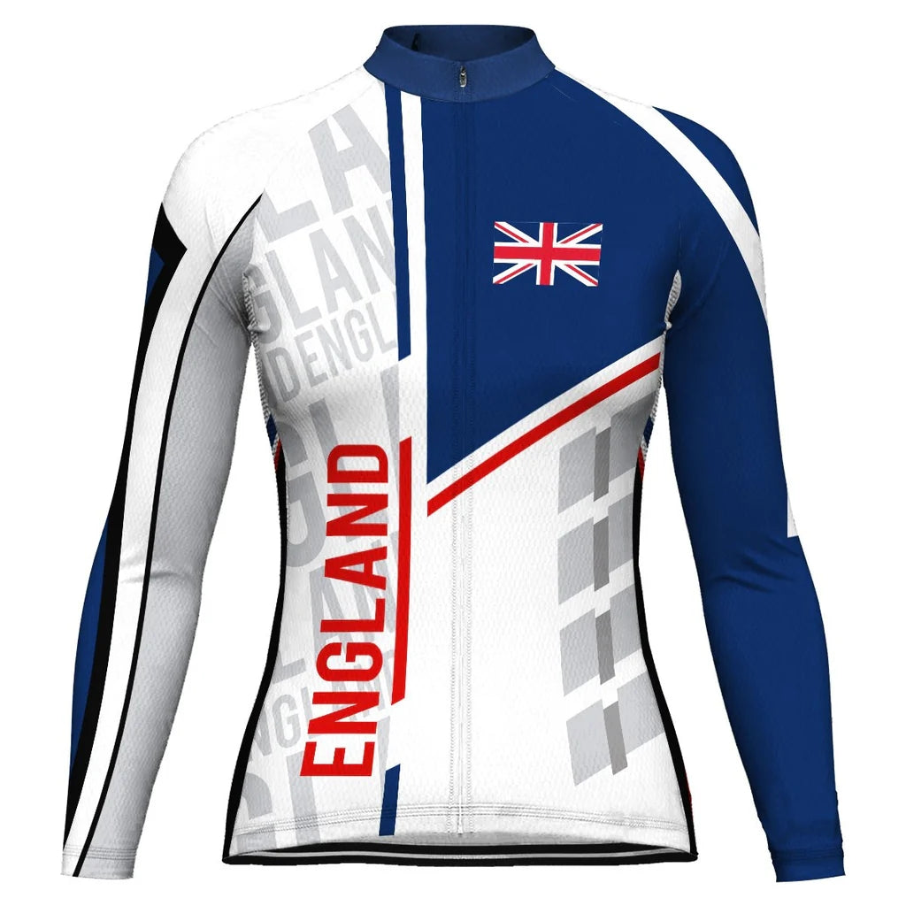 Custom England Women's Winter Thermal Fleece Cycling Jersey Long Sleeve