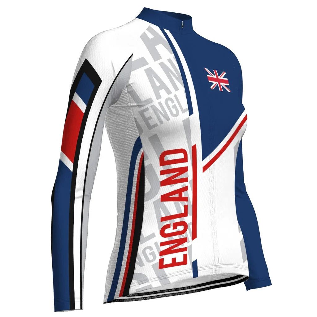 Custom England Women's Winter Thermal Fleece Cycling Jersey Long Sleeve