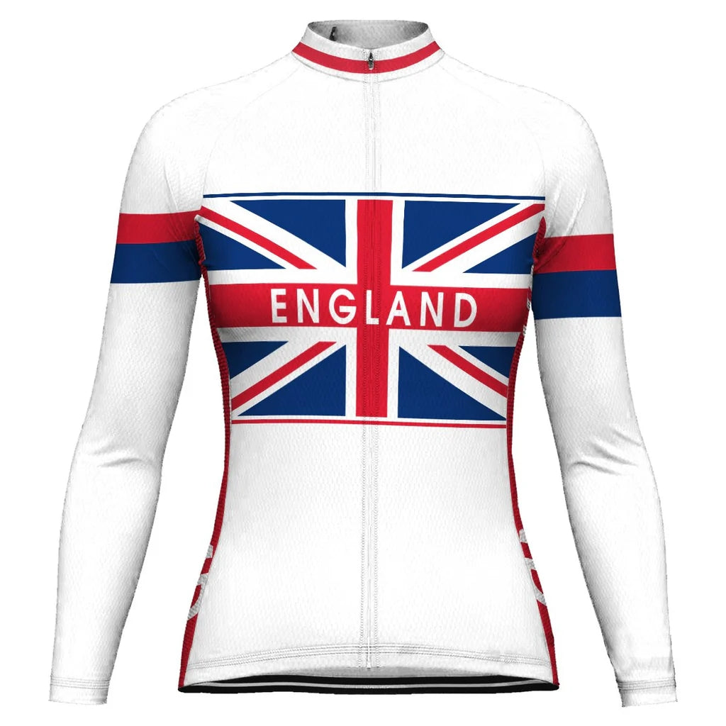 Custom England Women's Winter Thermal Fleece Cycling Jersey Long Sleeve