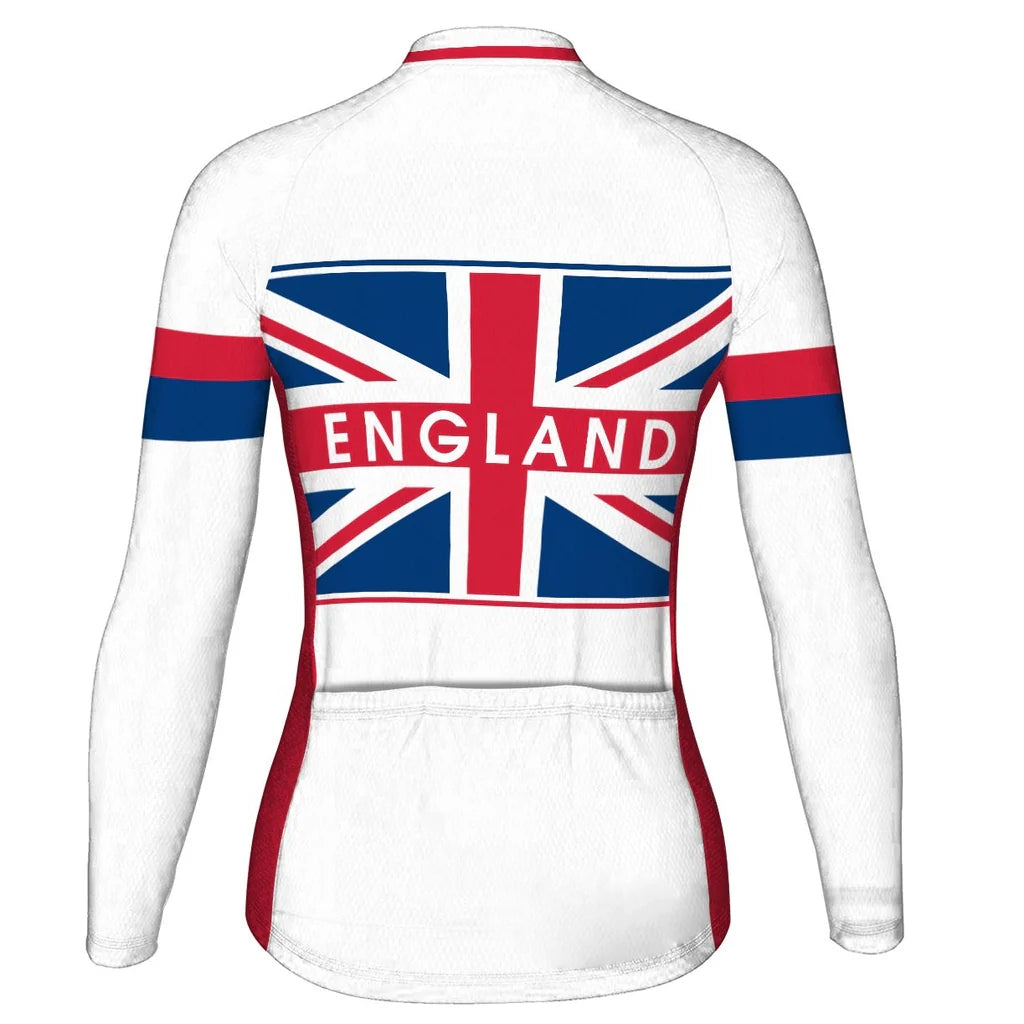 Custom England Women's Winter Thermal Fleece Cycling Jersey Long Sleeve