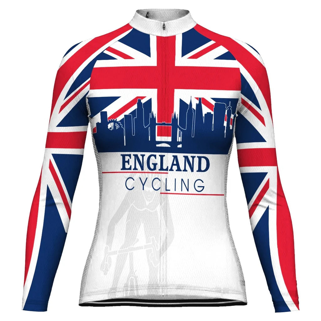 Custom England Women's Winter Thermal Fleece Cycling Jersey Long Sleeve