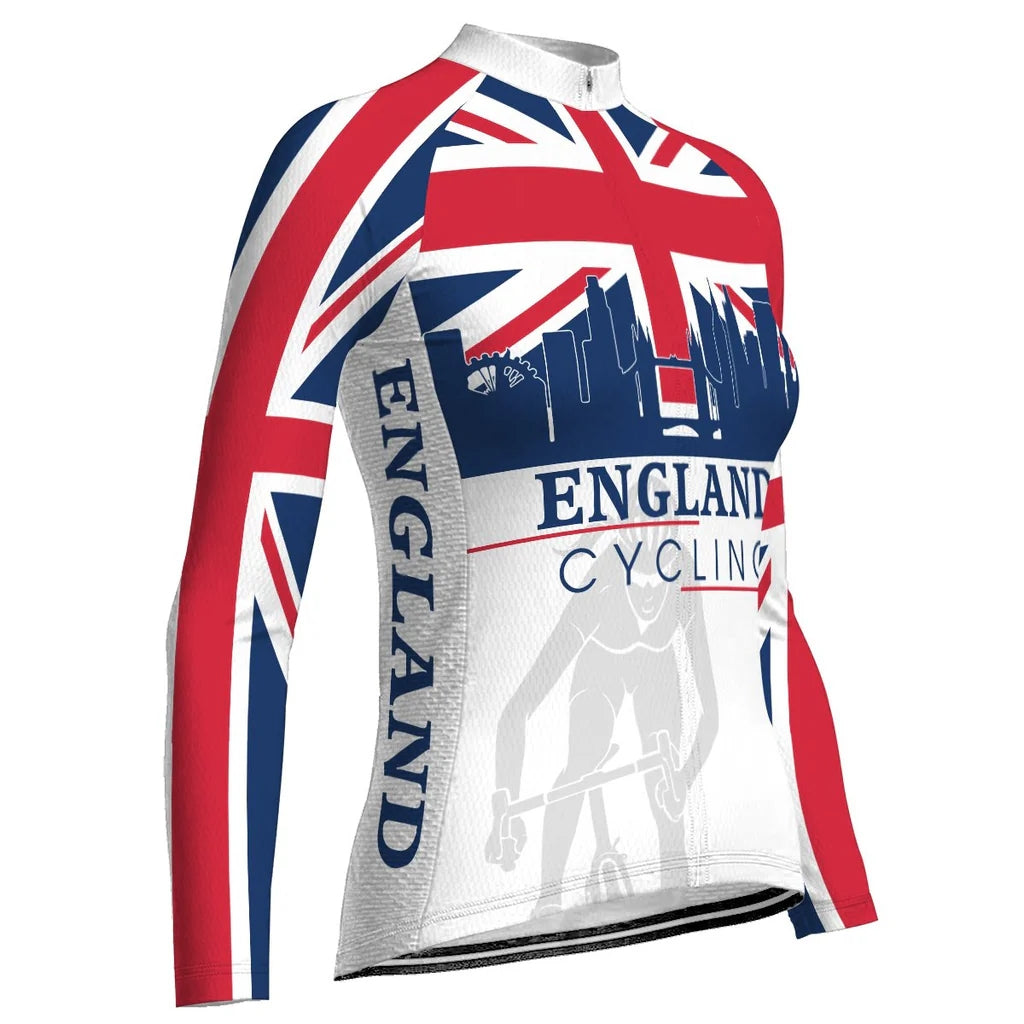 Custom England Women's Winter Thermal Fleece Cycling Jersey Long Sleeve