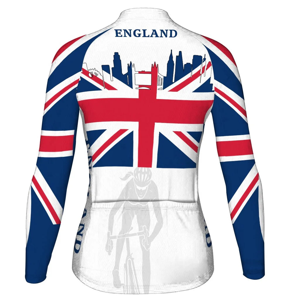 Custom England Women's Winter Thermal Fleece Cycling Jersey Long Sleeve