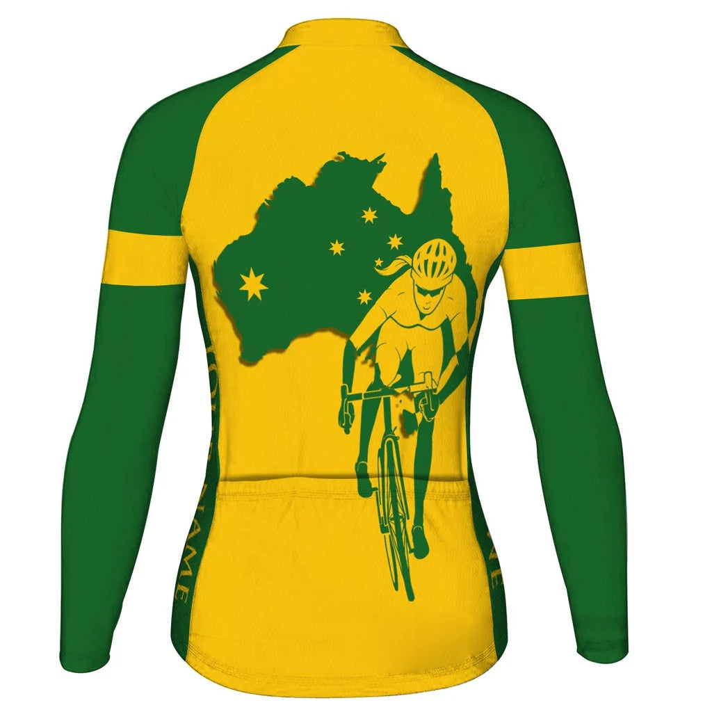 Custom Australia Women's Winter Thermal Fleece Cycling Jersey Long Sleeve