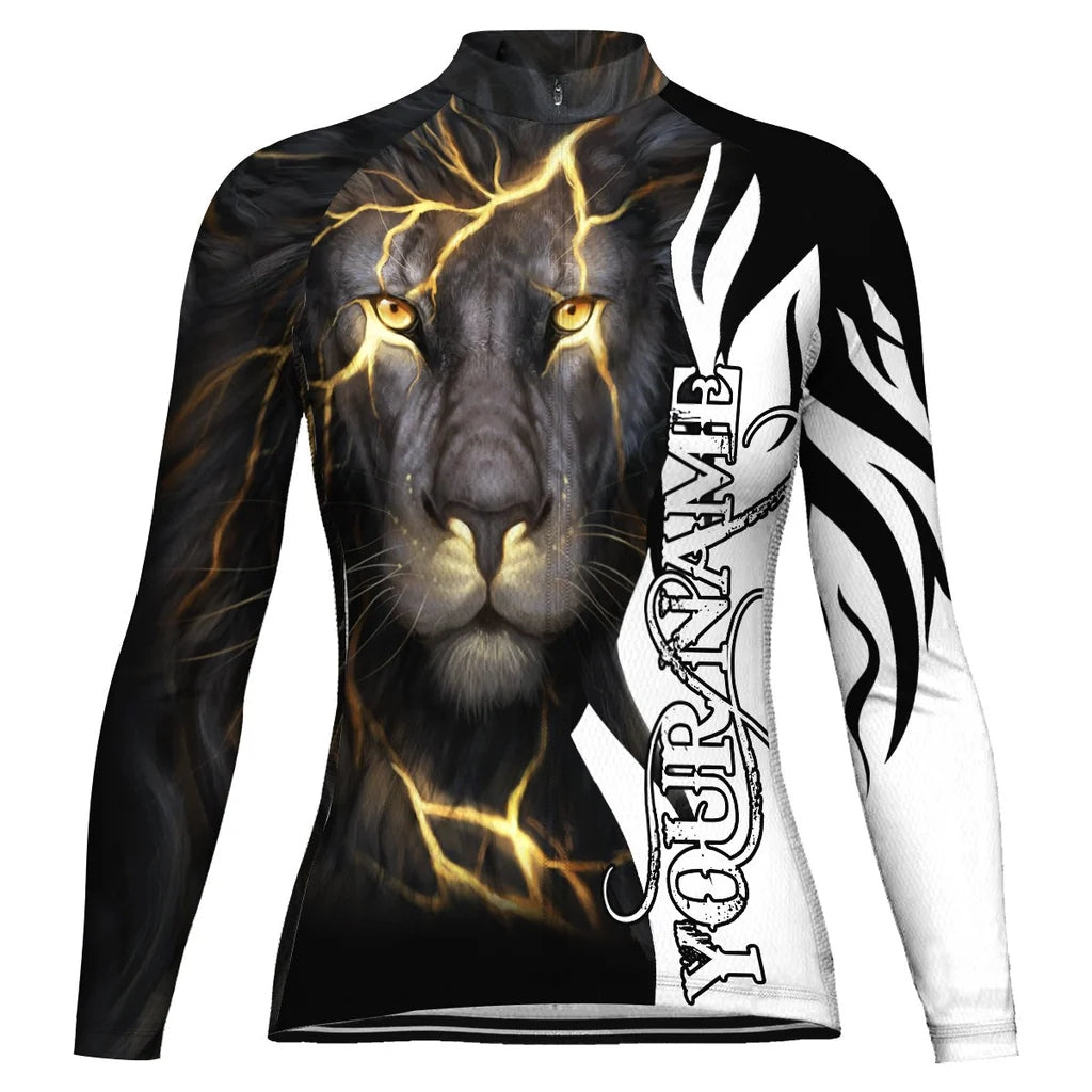 Custom Lion Women's Winter Thermal Fleece Cycling Jersey Long Sleeve