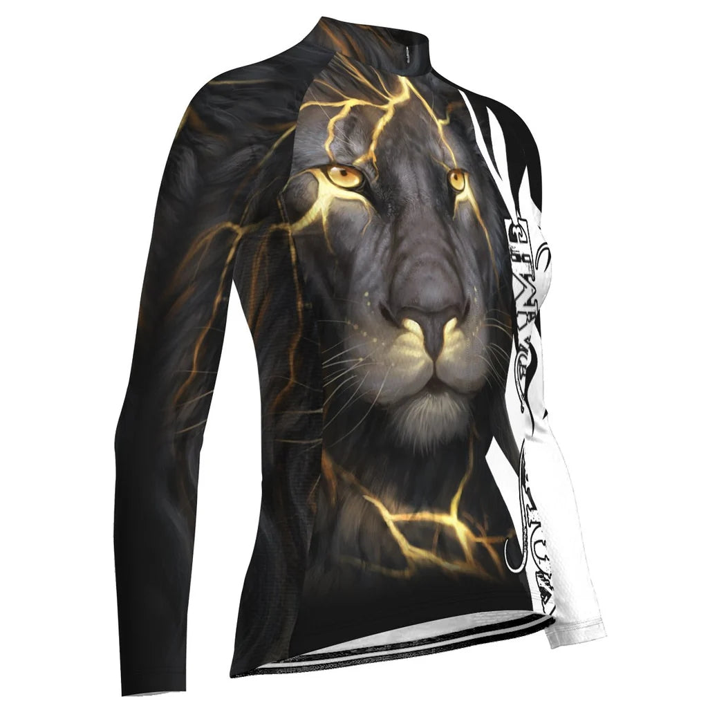 Custom Lion Women's Winter Thermal Fleece Cycling Jersey Long Sleeve