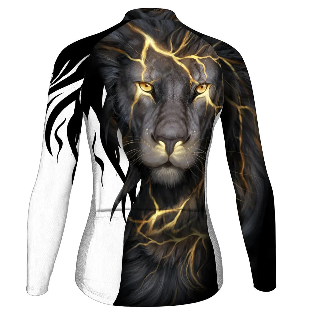 Custom Lion Women's Winter Thermal Fleece Cycling Jersey Long Sleeve