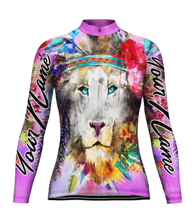 Custom Lion Women's Winter Thermal Fleece Cycling Jersey Long Sleeve
