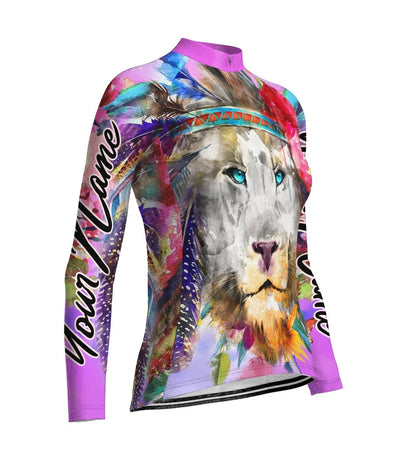 Custom Lion Women's Winter Thermal Fleece Cycling Jersey Long Sleeve