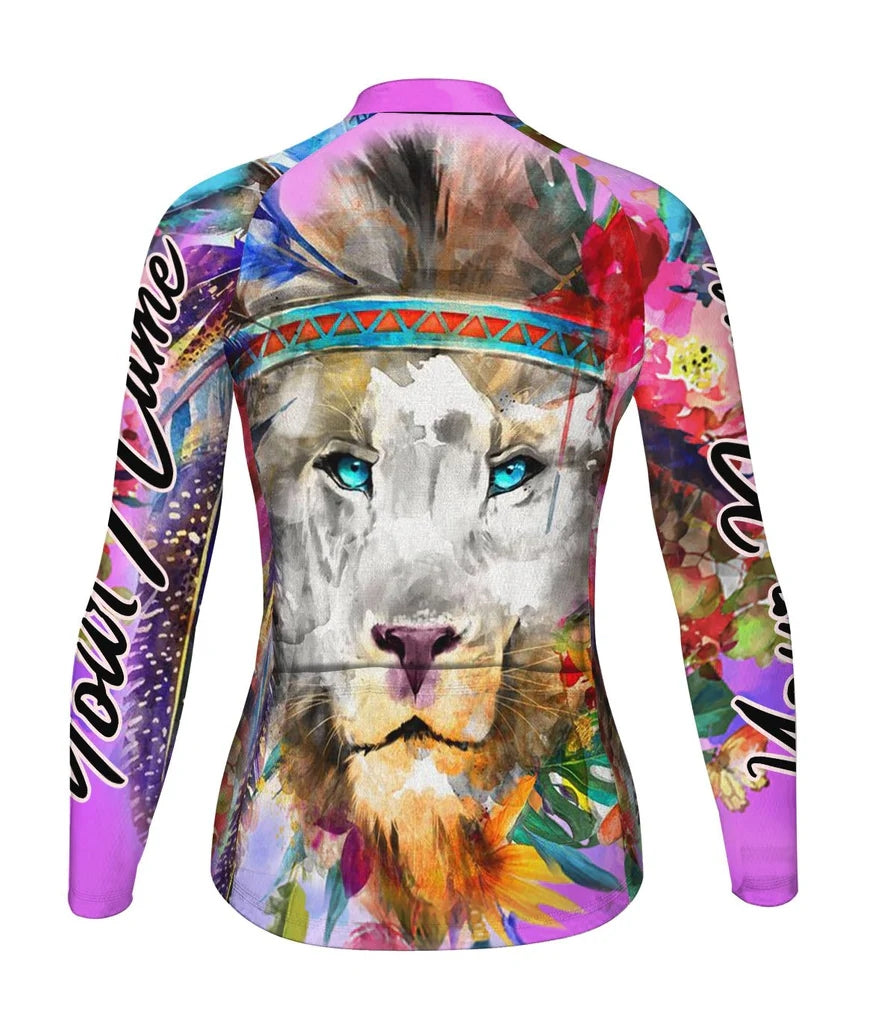 Custom Lion Women's Winter Thermal Fleece Cycling Jersey Long Sleeve