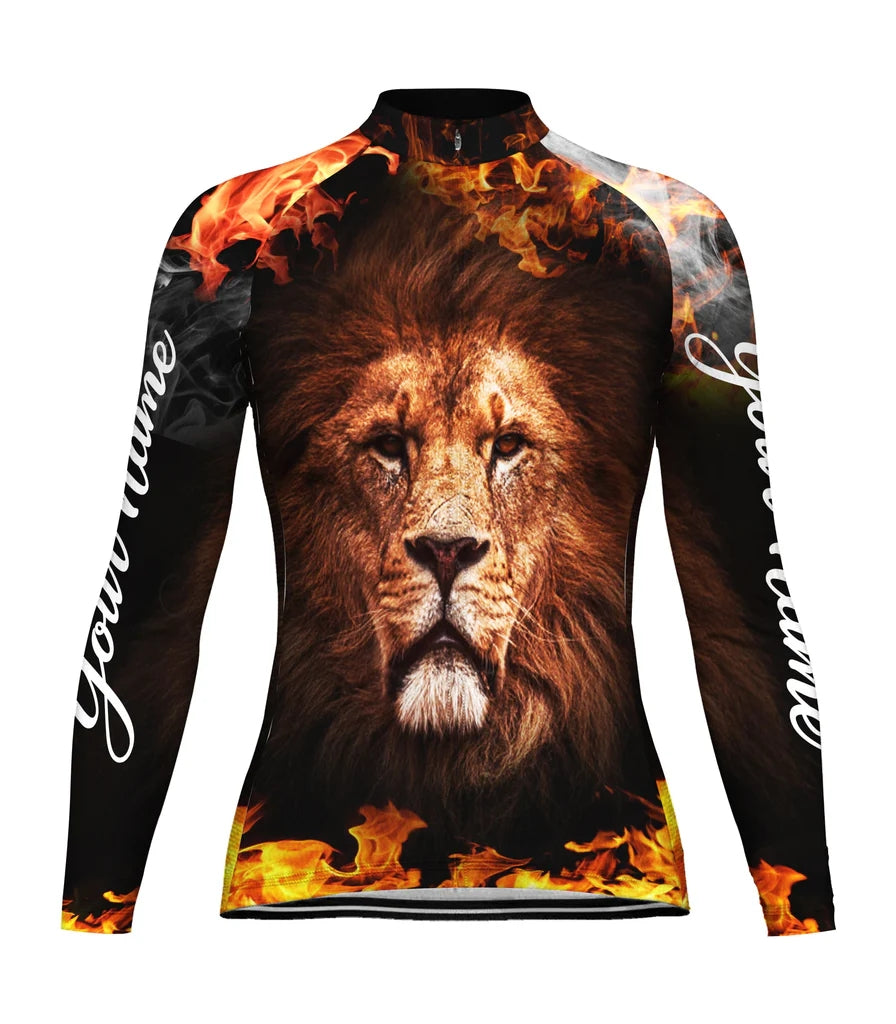 Custom Lion Women's Winter Thermal Fleece Cycling Jersey Long Sleeve