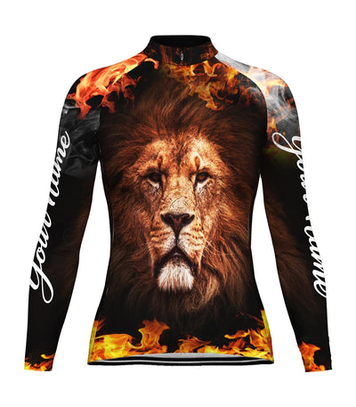 Custom Lion Women's Winter Thermal Fleece Cycling Jersey Long Sleeve