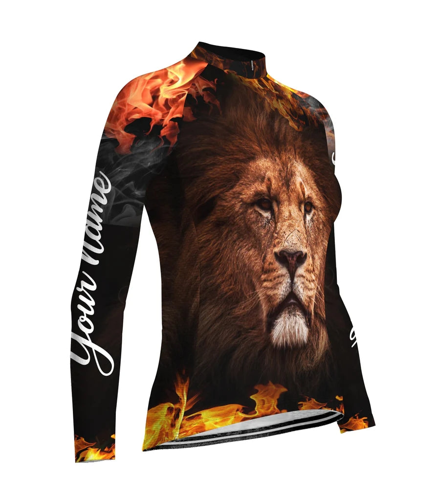 Custom Lion Women's Winter Thermal Fleece Cycling Jersey Long Sleeve
