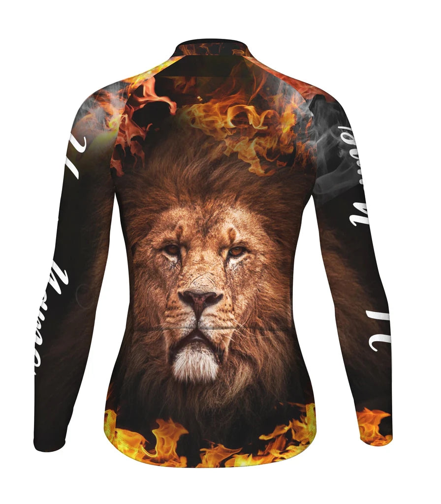 Custom Lion Women's Winter Thermal Fleece Cycling Jersey Long Sleeve