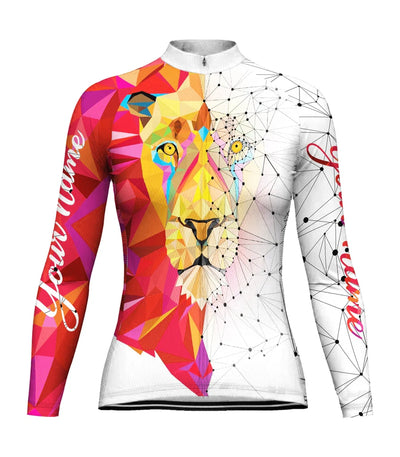 Custom Lion Women's Winter Thermal Fleece Cycling Jersey Long Sleeve