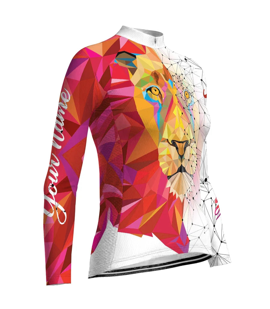 Custom Lion Women's Winter Thermal Fleece Cycling Jersey Long Sleeve