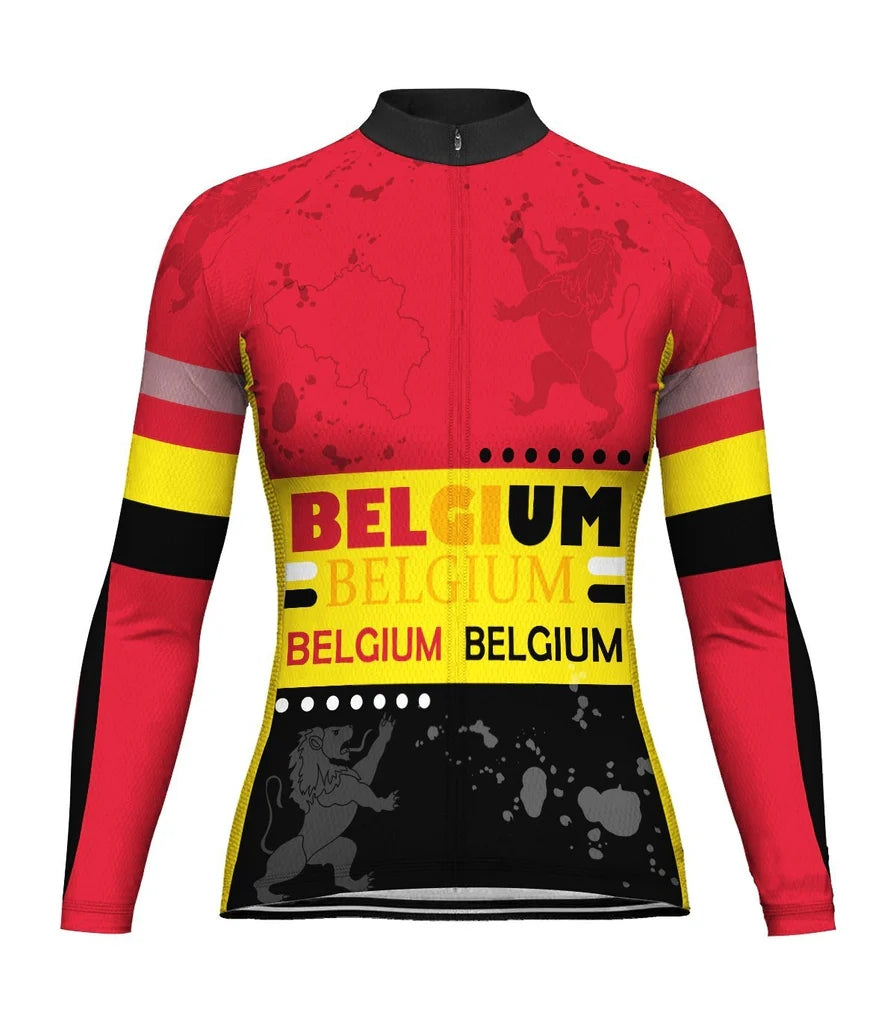 Personalize Belgium Women's Winter Thermal Fleece Cycling Jersey Long Sleeve