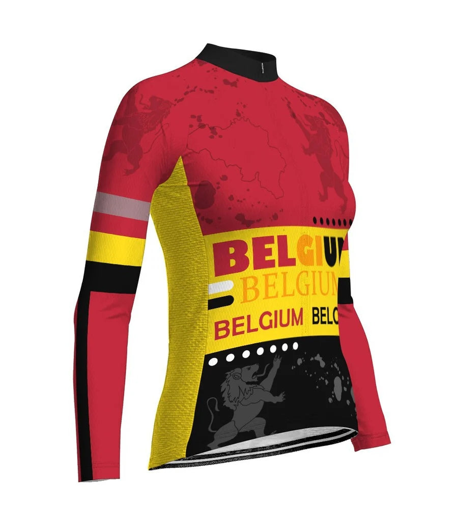 Personalize Belgium Women's Winter Thermal Fleece Cycling Jersey Long Sleeve