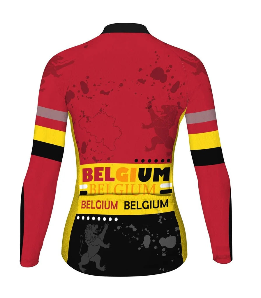 Personalize Belgium Women's Winter Thermal Fleece Cycling Jersey Long Sleeve