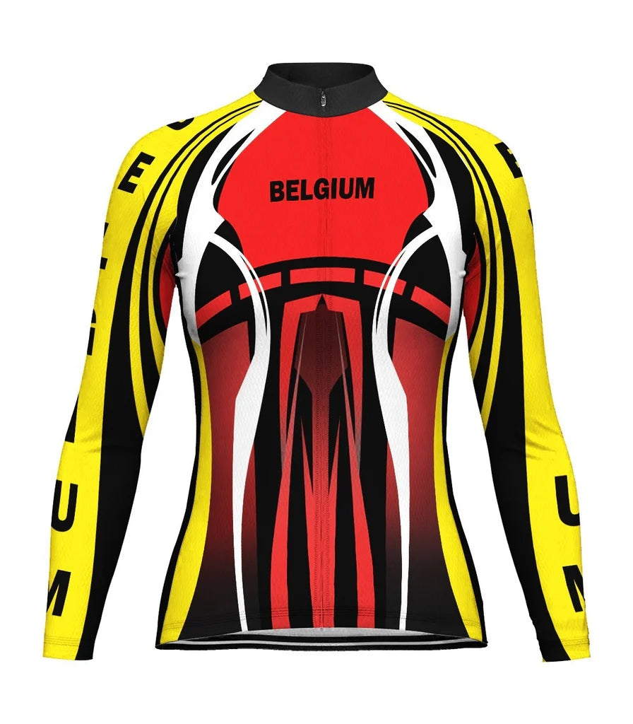Personalize Belgium Women's Winter Thermal Fleece Cycling Jersey Long Sleeve