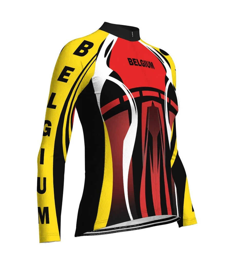 Personalize Belgium Women's Winter Thermal Fleece Cycling Jersey Long Sleeve