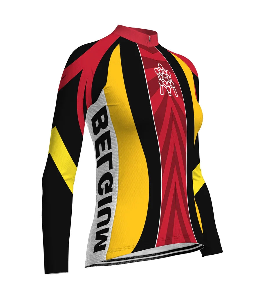 Personalize Belgium Women's Winter Thermal Fleece Cycling Jersey Long Sleeve
