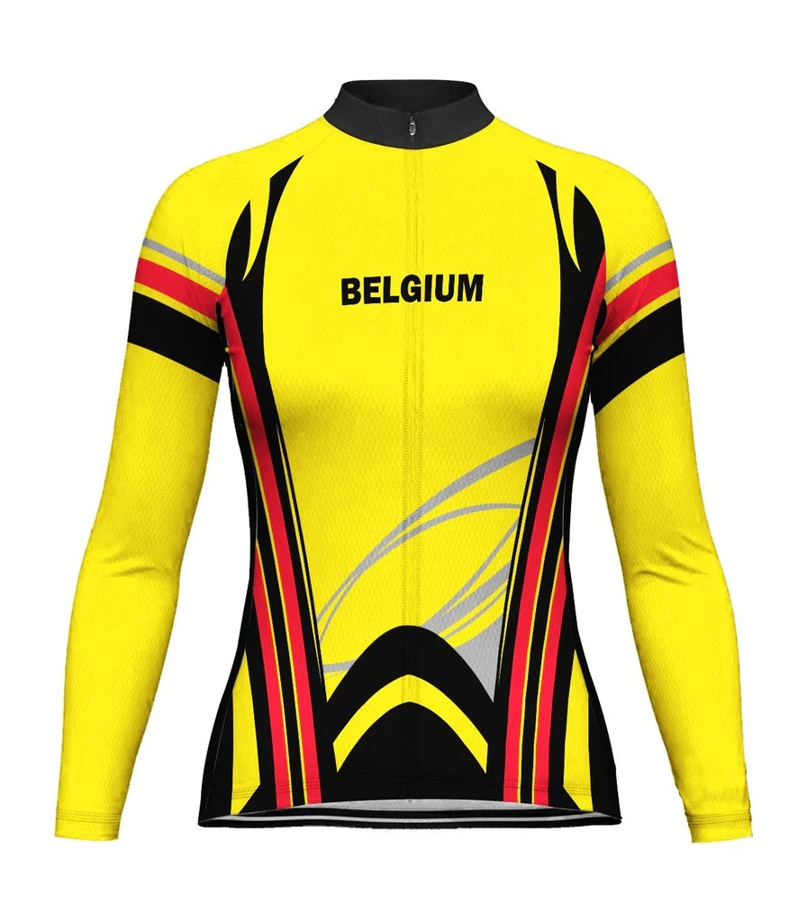 Personalize Belgium Women's Winter Thermal Fleece Cycling Jersey Long Sleeve